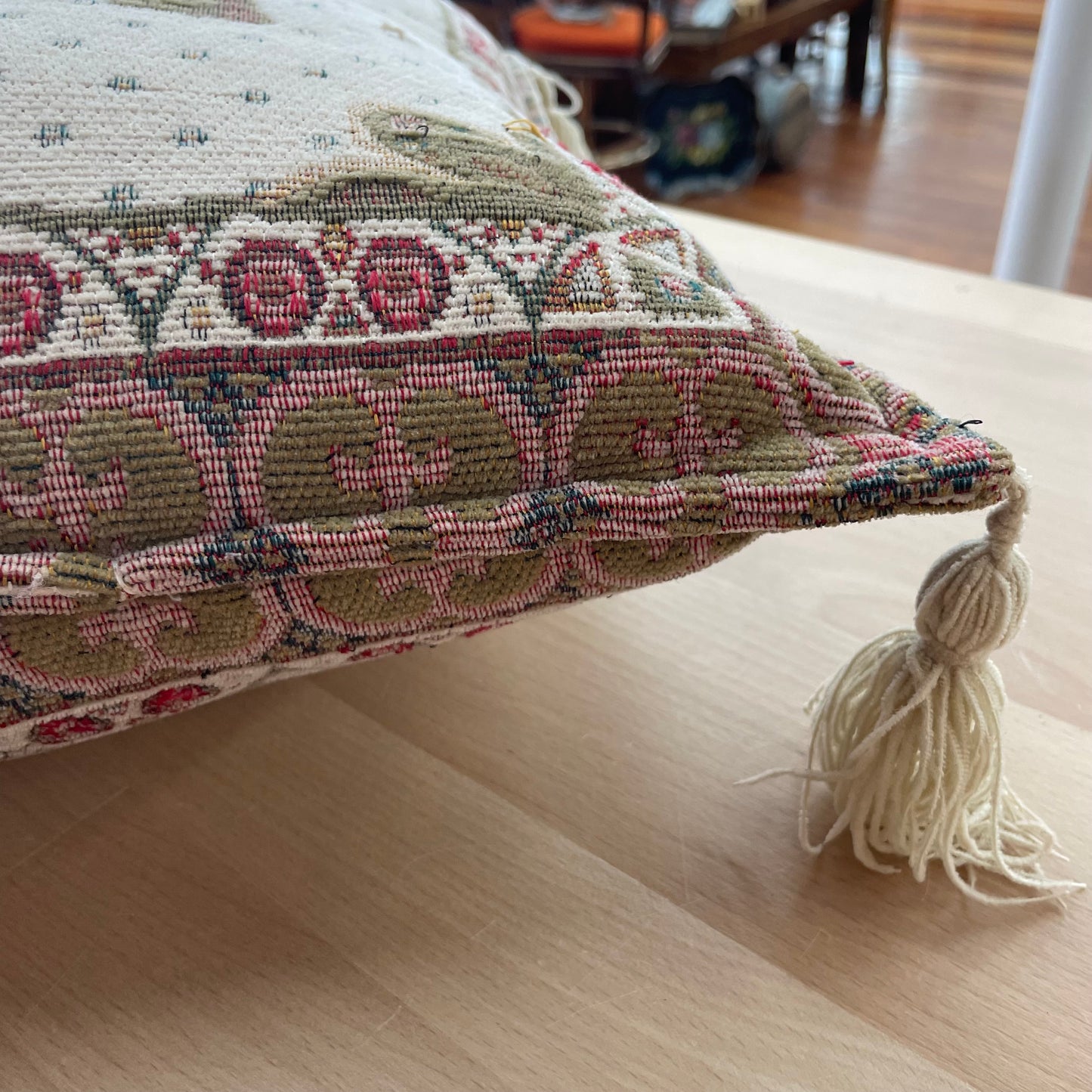 Vintage Tapestry Elephant Pillow with Tassels – Decorative Bohemian Throw Cushion 16” x 16” x 4”