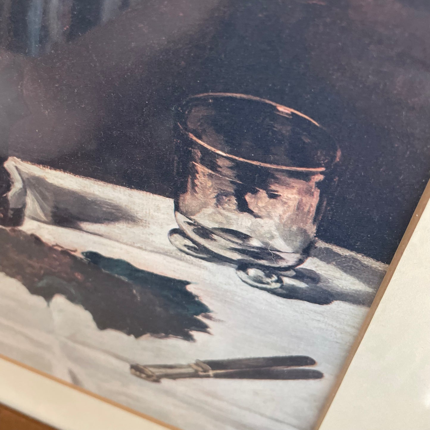 Vintage Framed Still Life Print – Fruit on Table with Glass & Knife