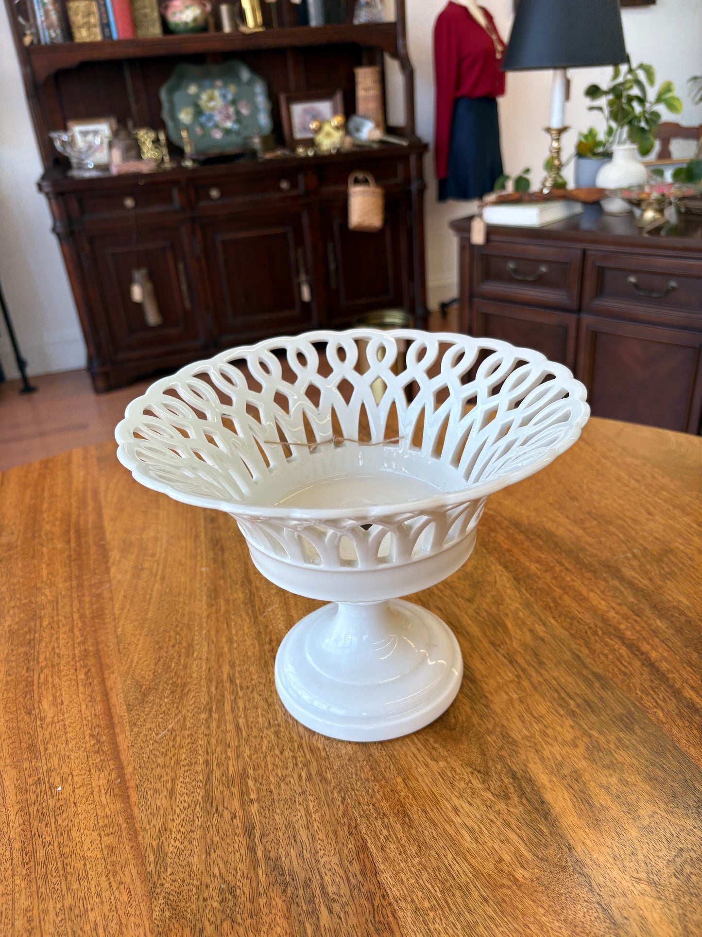 Antique Old Paris White Porcelain Compote – Reticulated Pedestal Bowl, 1800s