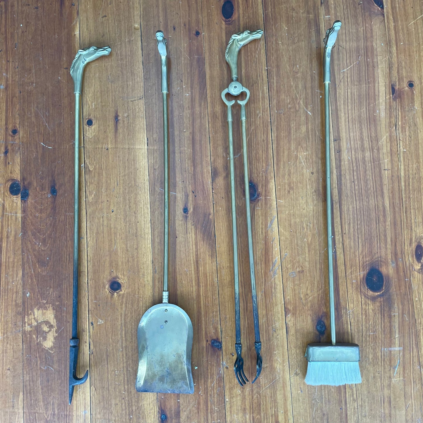 Brass Horse-Head Fireplace Tool Set & Stand – Custom Decor Inc., 1980
