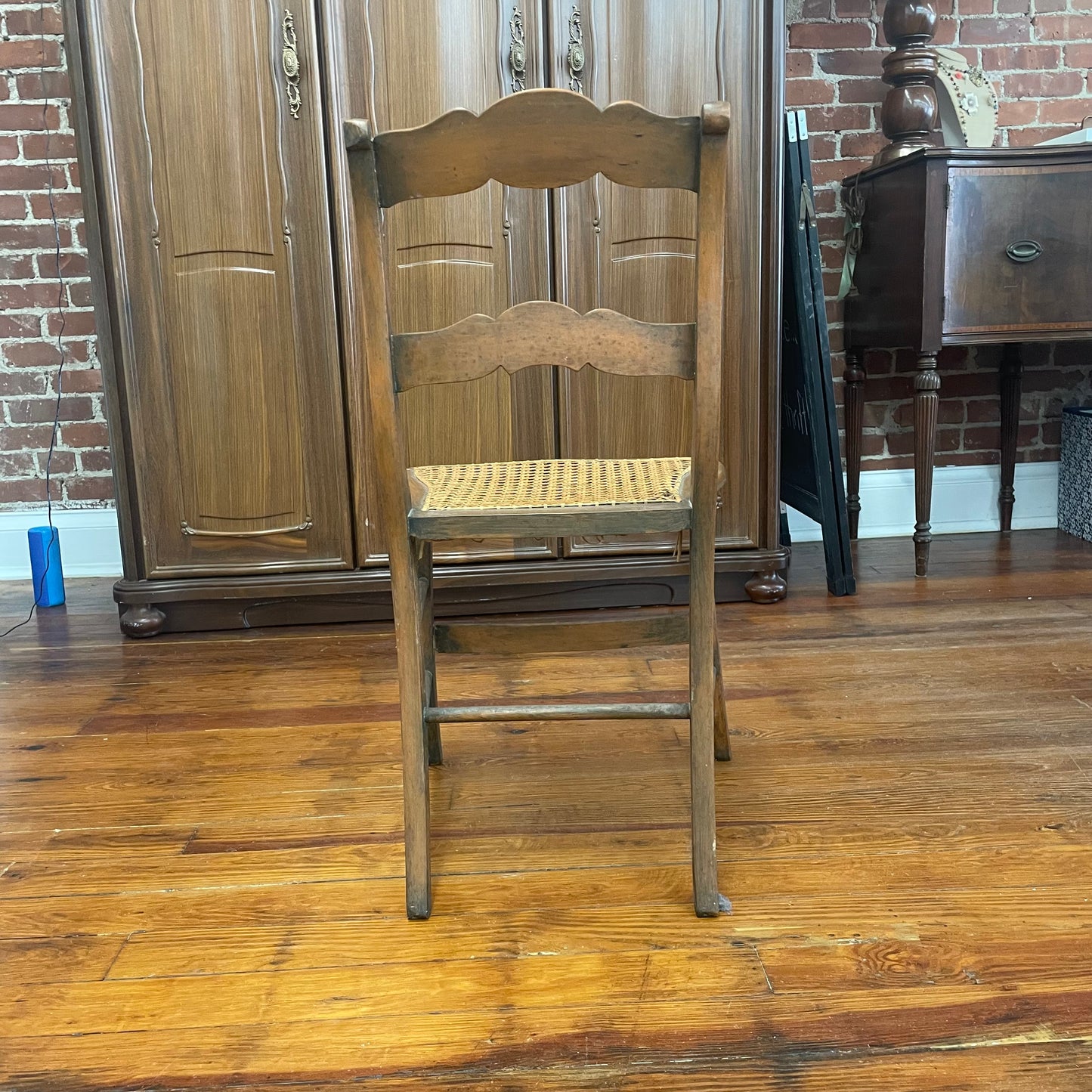 Vintage Ladder Back Wood Chair with Handwoven Cane Seat