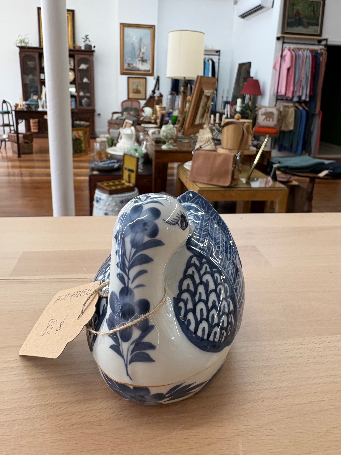 Ceramic Blue and White Duck Trinket Box with Lid – Vintage Decorative Dish