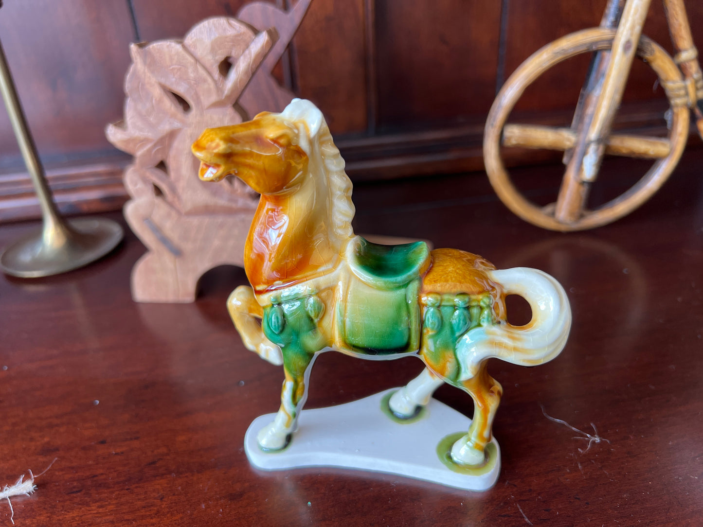 Vintage Ceramic Horse Figurines, Hand-Painted Tang Style Pair
