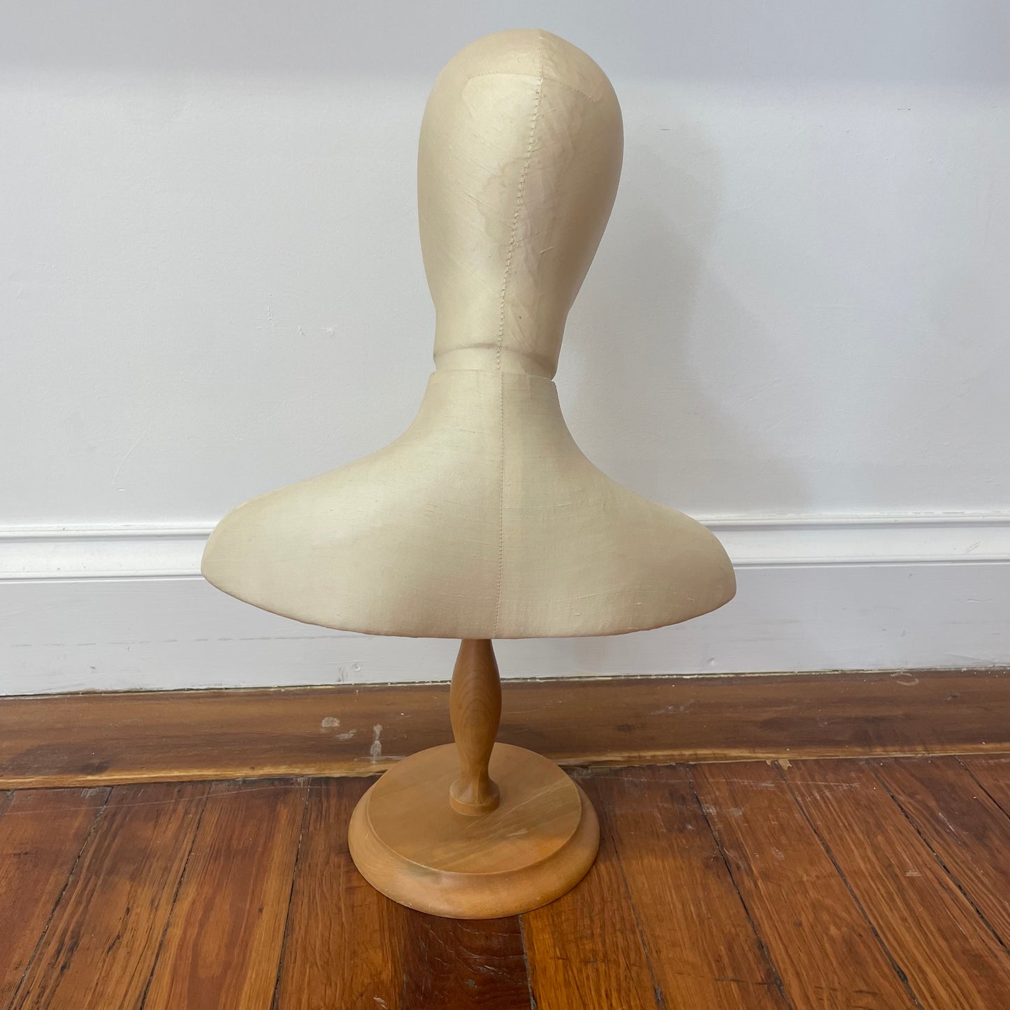 Vintage Hand-Painted Mannequin Bust – Upper Torso with Wooden Stand