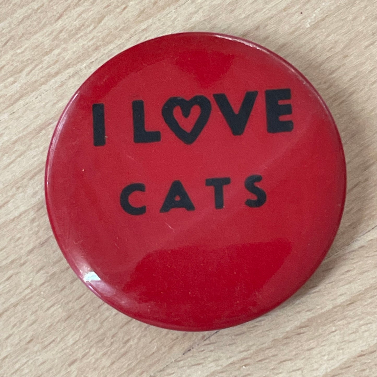 Vintage “I Love Cats” Red Pinback Button – 1970s Cat Lover Badge 1.75”
