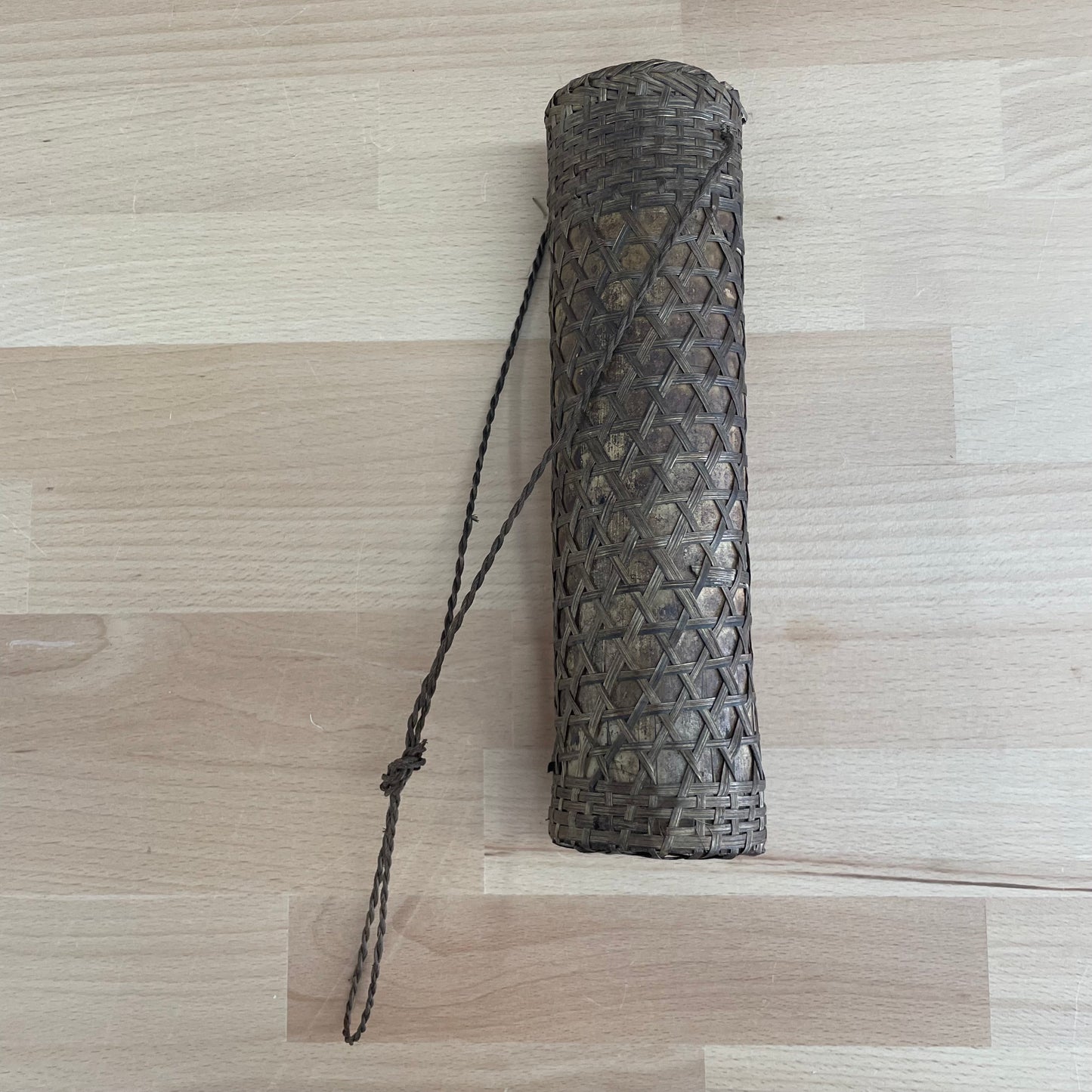 Rare 1920s–40s Japanese Ikebana Woven Bamboo Hanging Basket