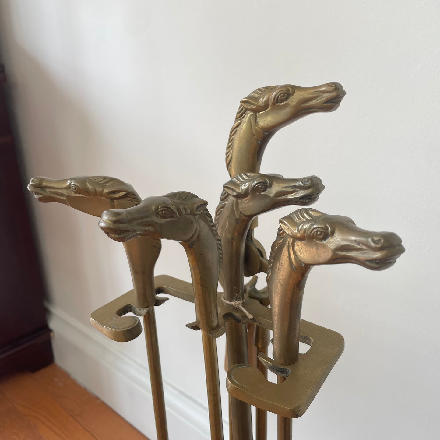 Brass Horse-Head Fireplace Tool Set & Stand – Custom Decor Inc., 1980