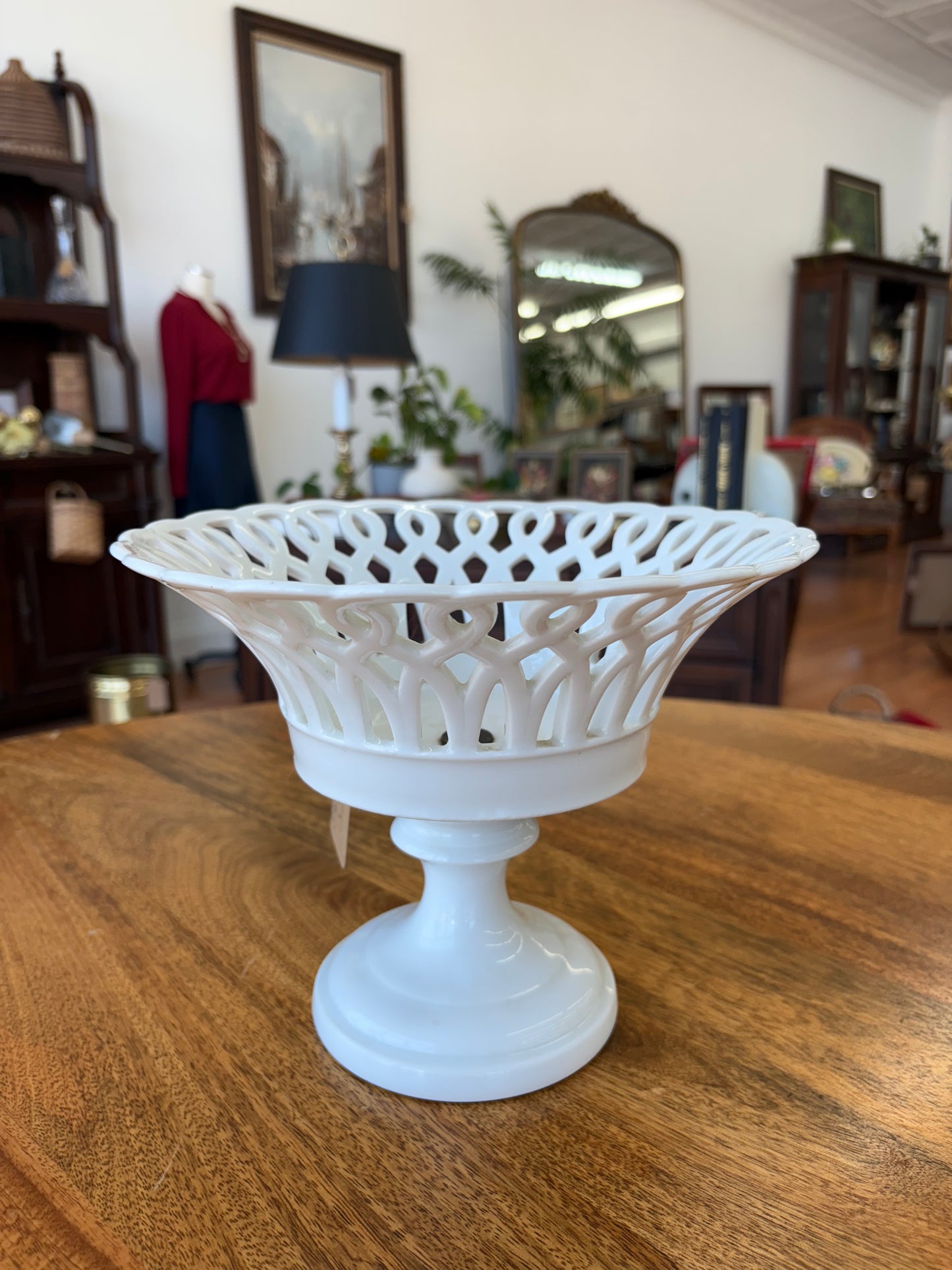 Antique Old Paris White Porcelain Compote – Reticulated Pedestal Bowl, 1800s