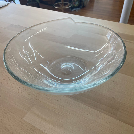 Hand-Blown Clear Glass Bowl with Organic Form and Pontil Mark