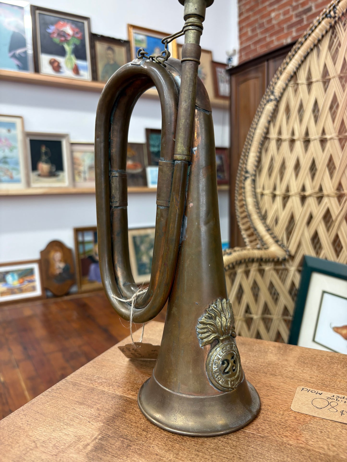 WWI Antique Royal Welsh Fusiliers Bugle – Copper & Brass “23” Regimental Horn, 12″