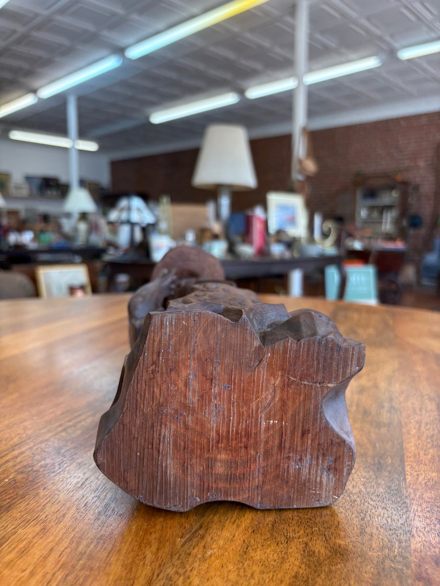 Vintage Chinese Fisherman Wood Carving – Removable Hat, Red Cedar, 12″ Tall