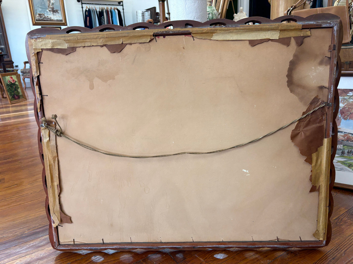 Oversized Floral Still-Life Painting – Hand-Painted, Carved Scalloped Frame 37″