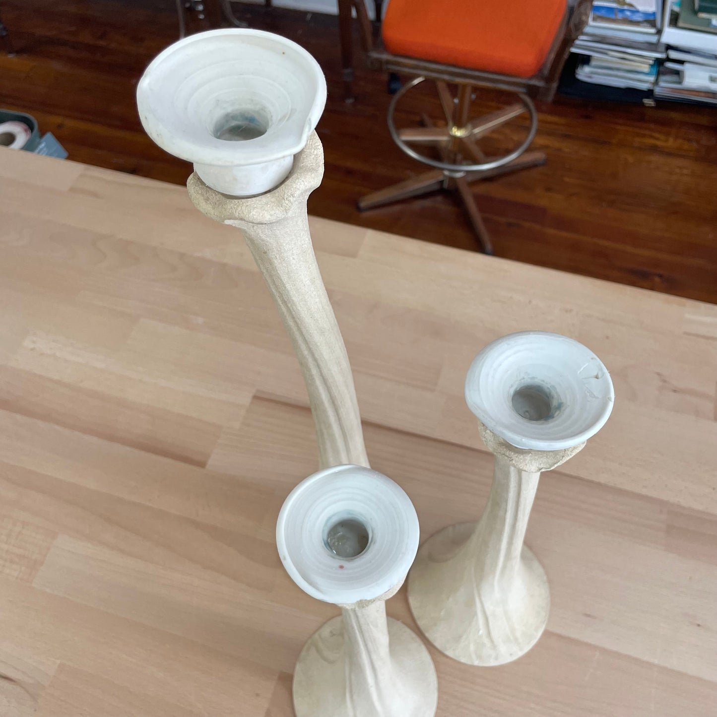 Whimsical Handmade Pottery Candlestick Trio | Sculptural Boho Candle Holders