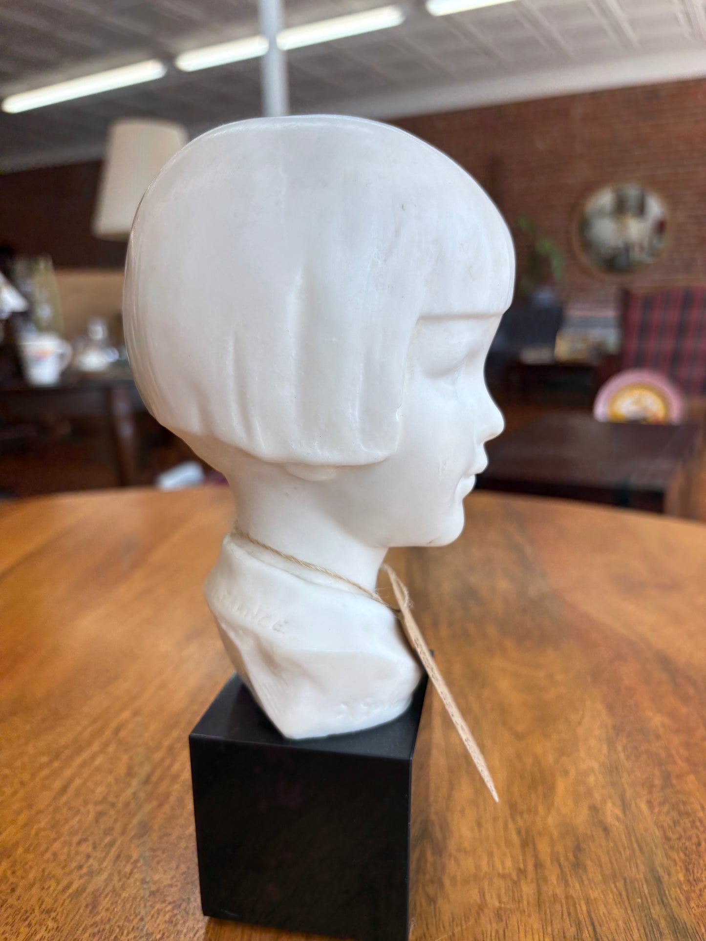 I. Gallo French Girl Bust – Faux Marble on Onyx Base, Mid-Century, 6.5″