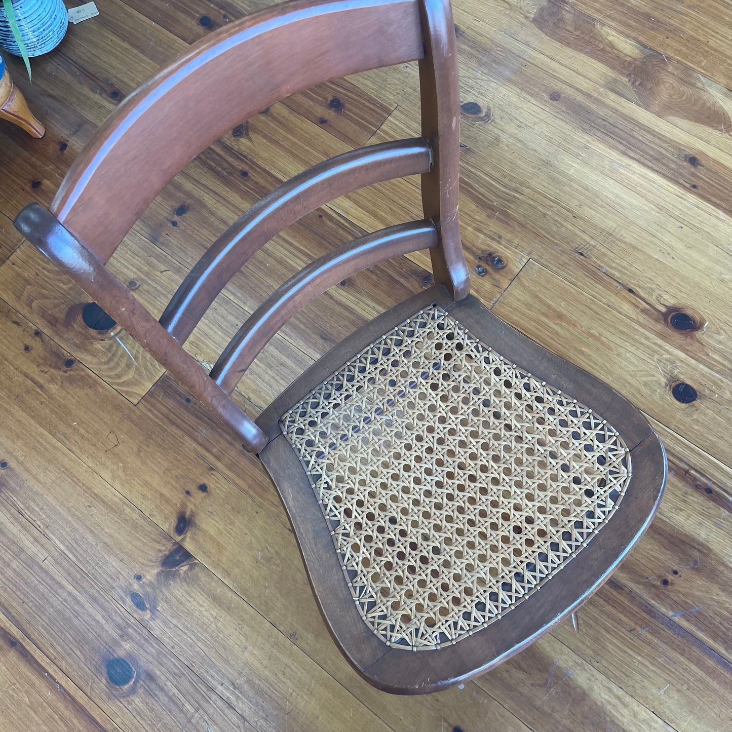 Classic Wooden Ladder-Back Cane Chair with Turned Legs
