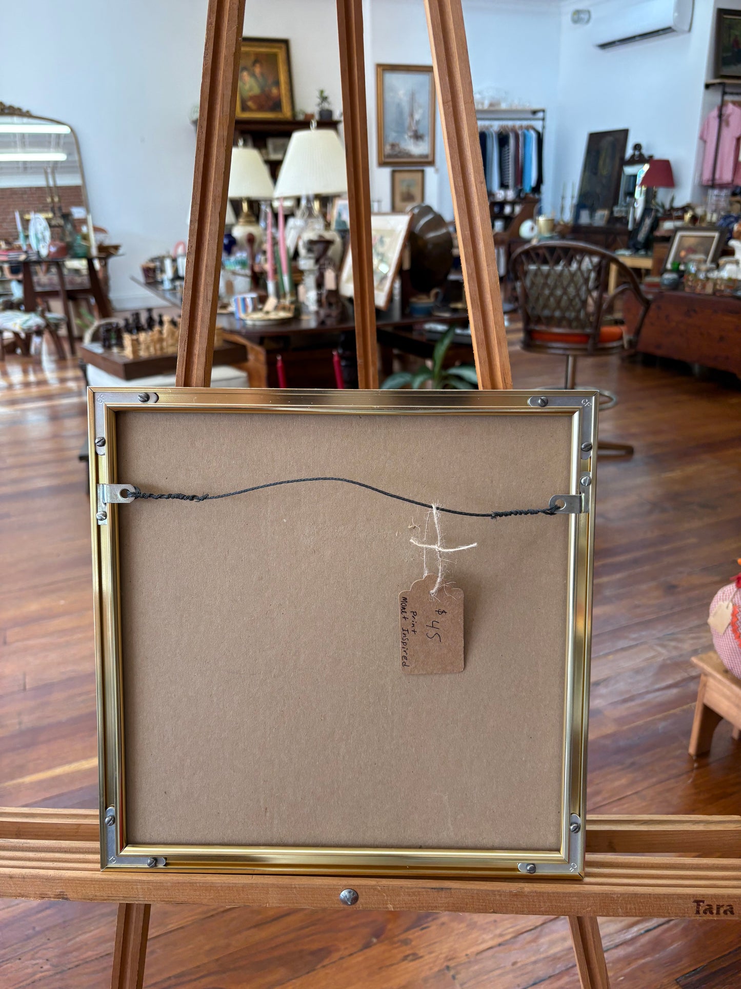 Impressionist Boating Scene – Monet-Style Print, Gold Metal Frame, 12″ × 12″