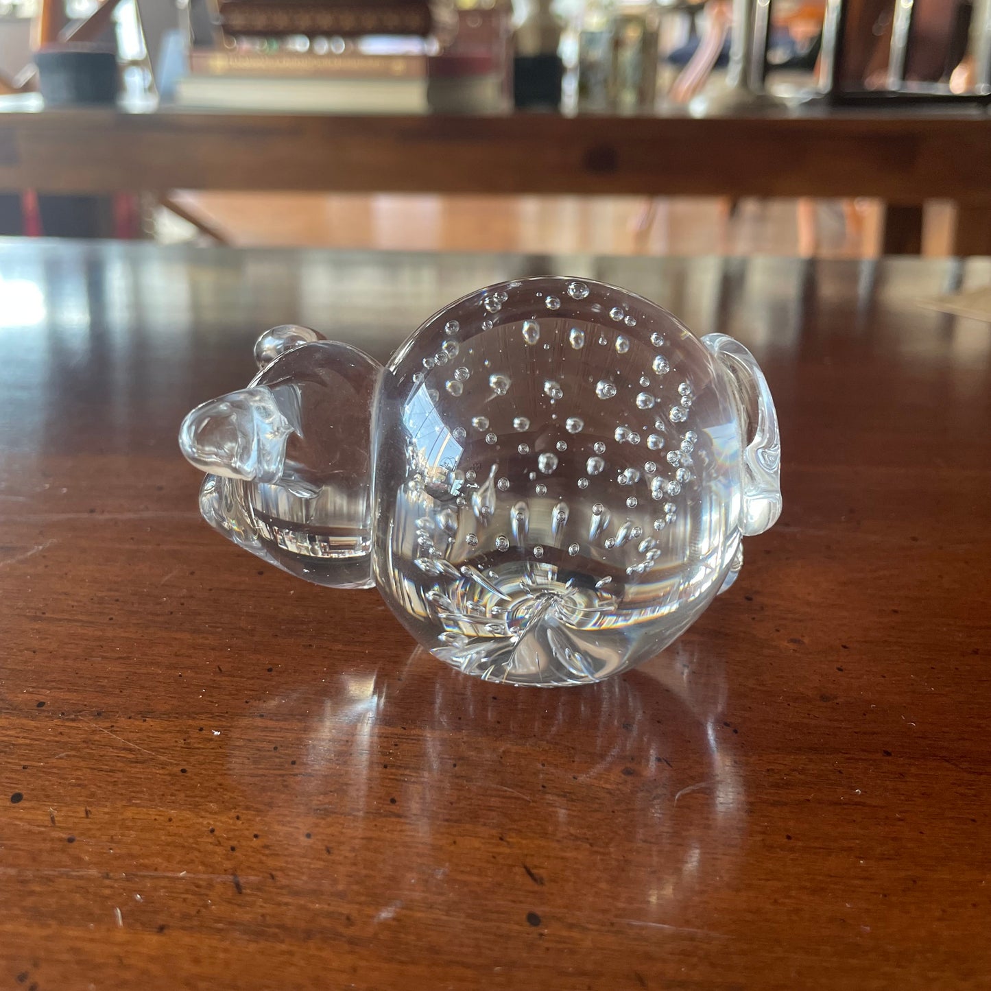 Clear Glass Pig Paperweight with Controlled Bubbles, 4" Long
