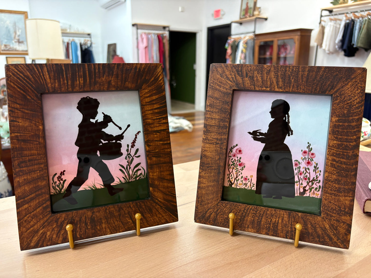 Framed Silhouettes by Carolyn Spears – Boy & Girl Set, Fairfield CT Folk Art