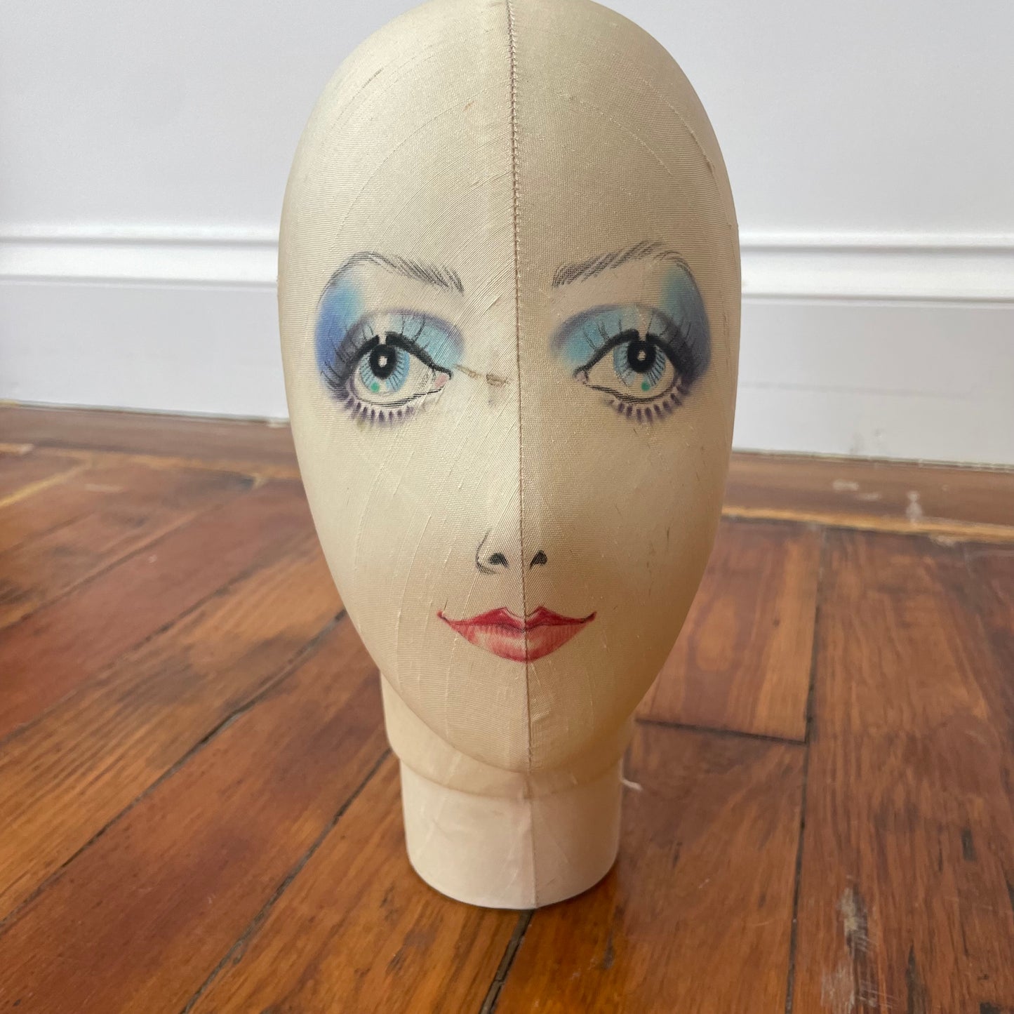 Vintage Hand-Painted Mannequin Bust – Upper Torso with Wooden Stand