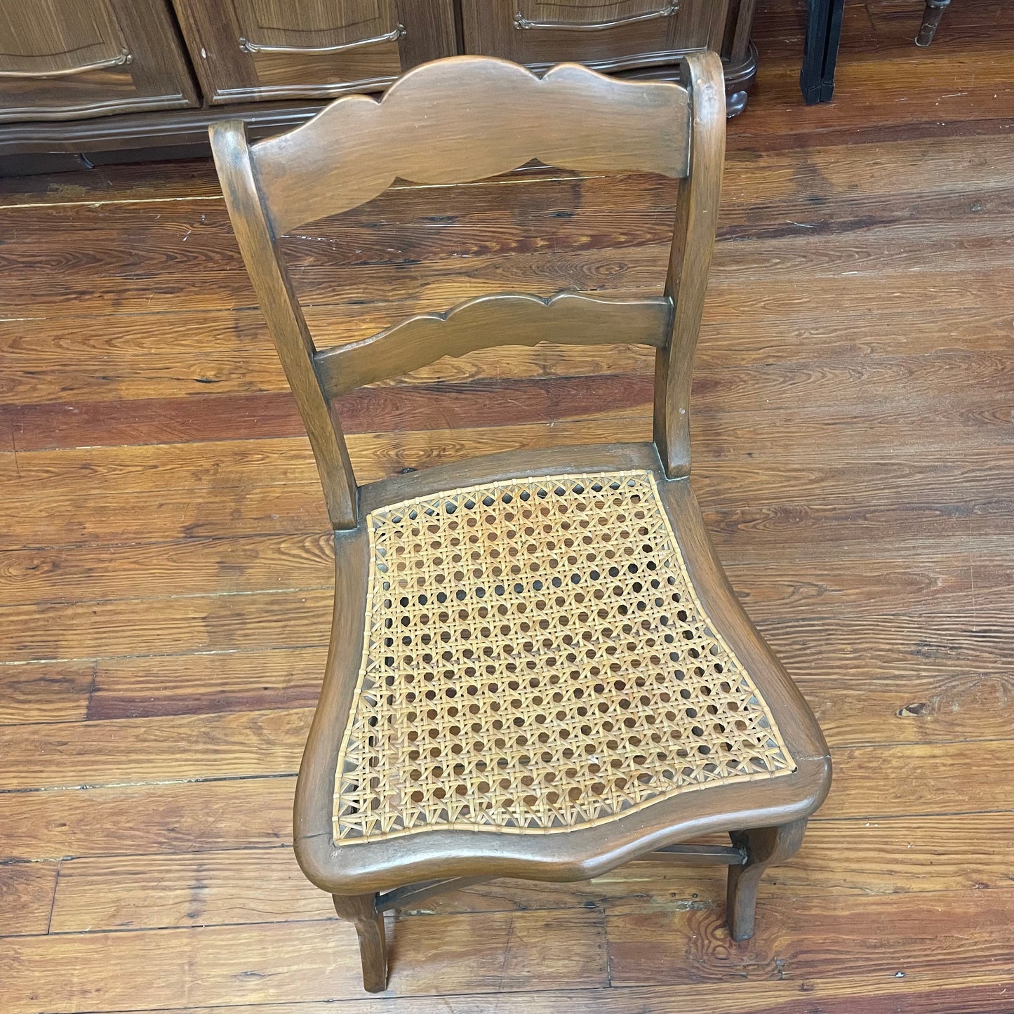 Vintage Ladder Back Wood Chair with Handwoven Cane Seat