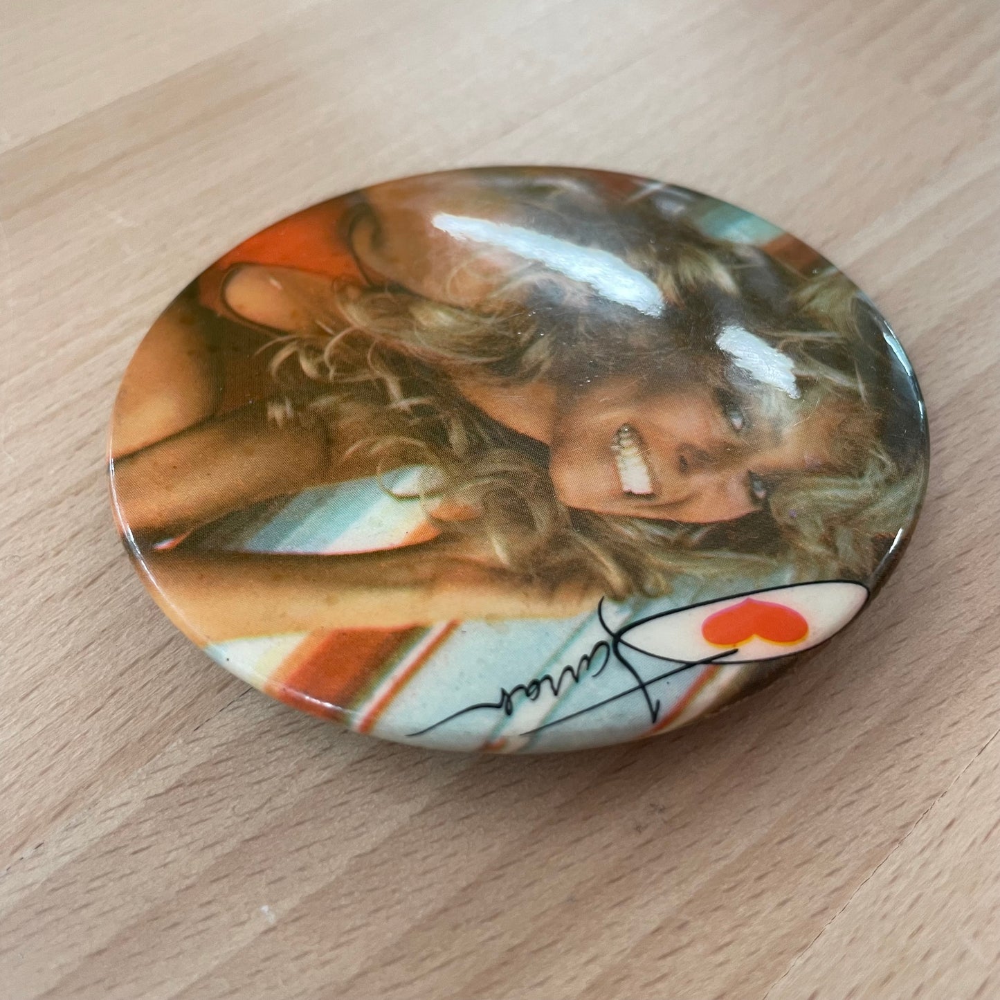 Vintage Farrah Fawcett 3” Pinback Button – 1970s Pop Culture Icon Memorabilia