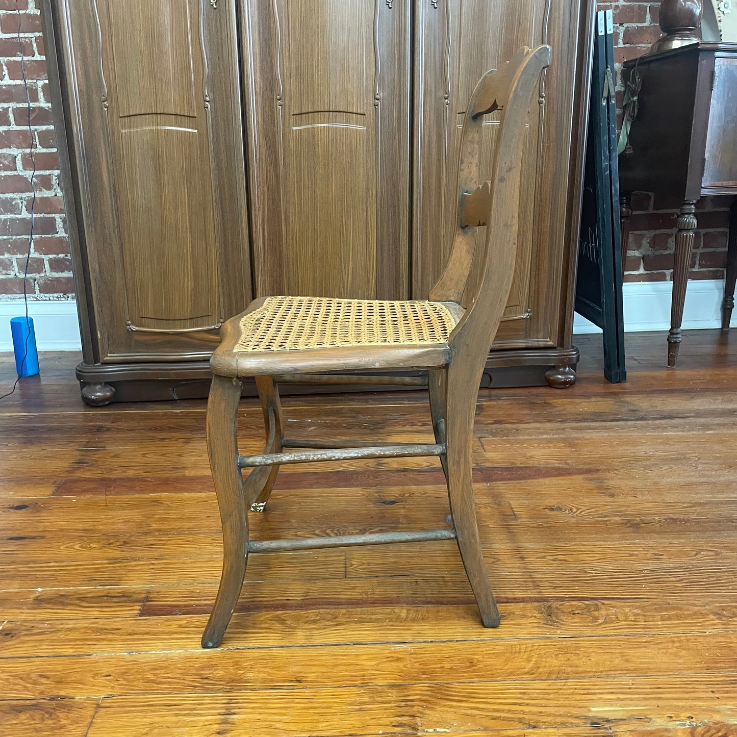 Vintage Ladder Back Wood Chair with Handwoven Cane Seat