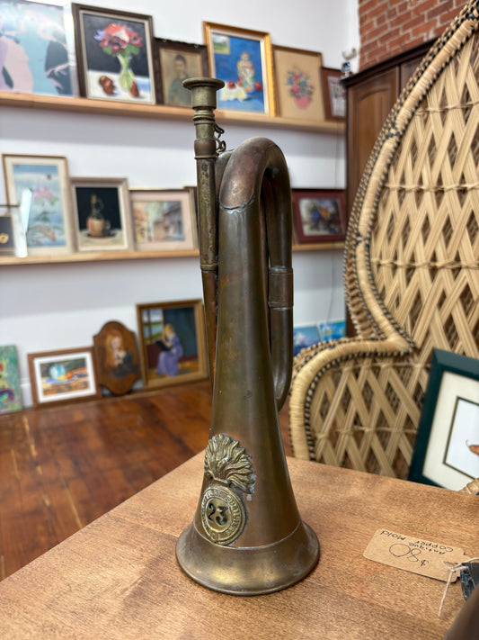 WWI Antique Royal Welsh Fusiliers Bugle – Copper & Brass “23” Regimental Horn, 12″