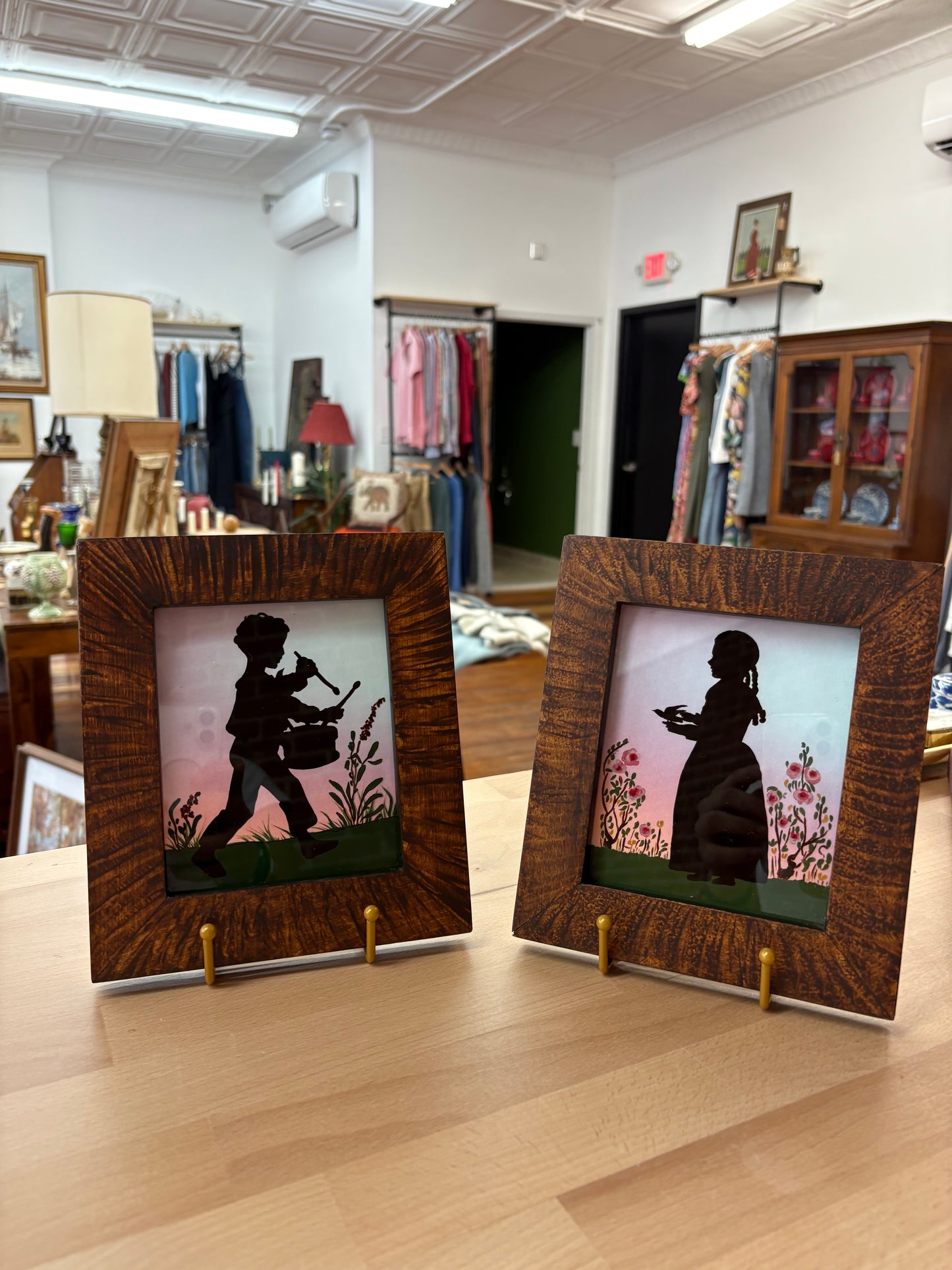 Framed Silhouettes by Carolyn Spears – Boy & Girl Set, Fairfield CT Folk Art