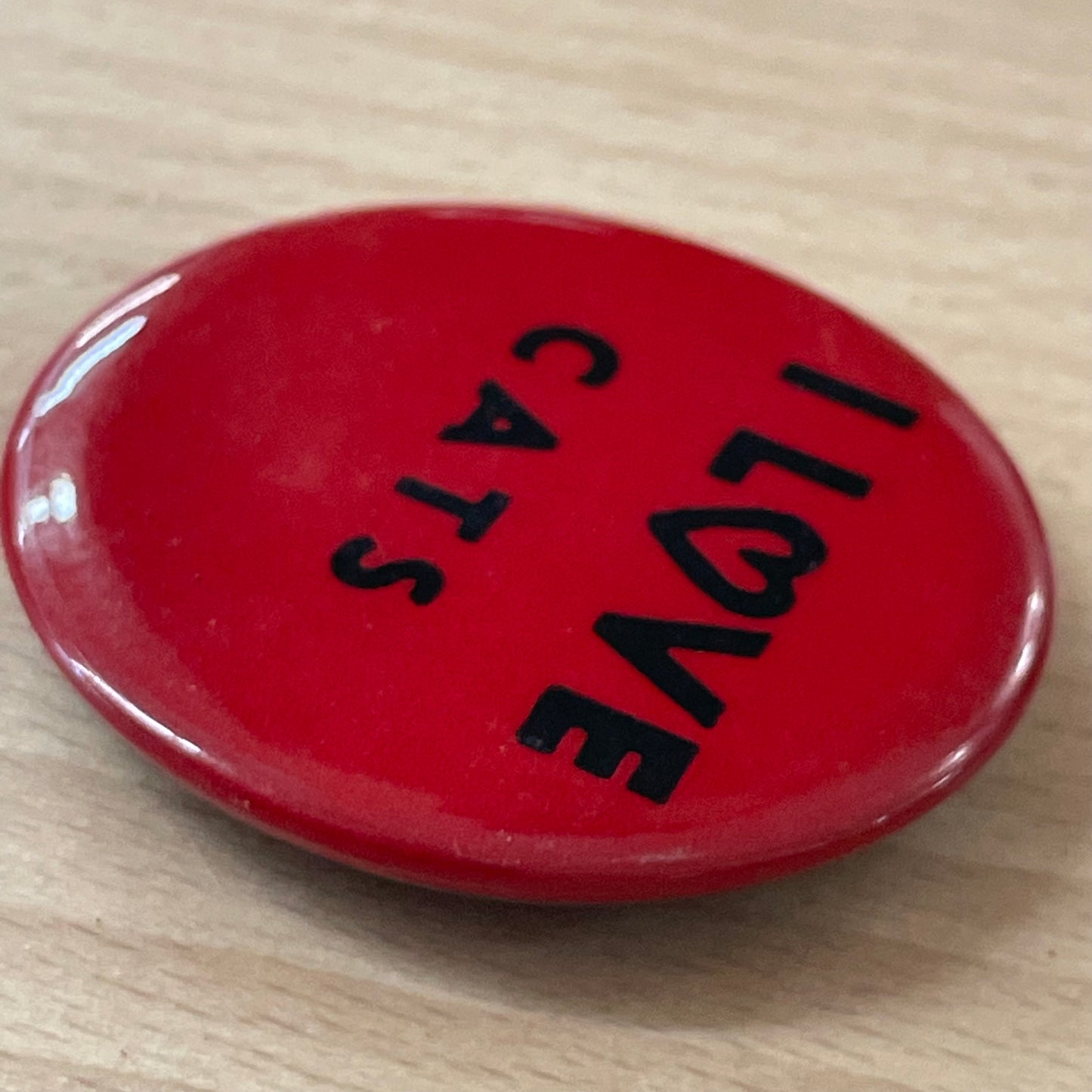 Vintage “I Love Cats” Red Pinback Button – 1970s Cat Lover Badge 1.75”