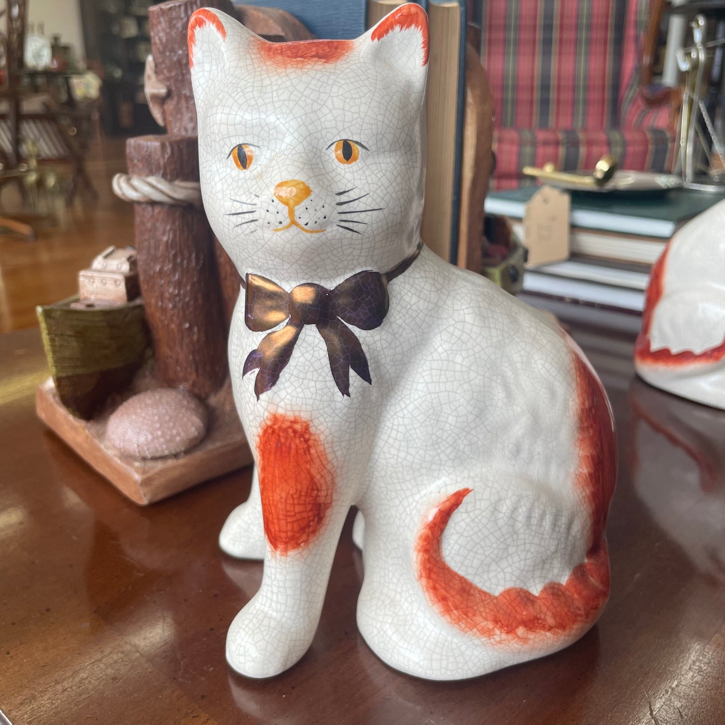 Staffordshire Cat Figurines with Bows – 1970s Collectible Pair
