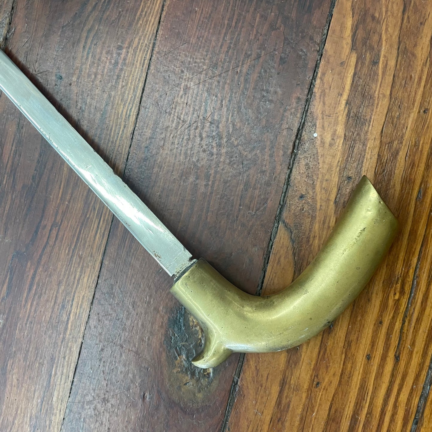 Antique Brass-Handled Sword Cane with Concealed Blade