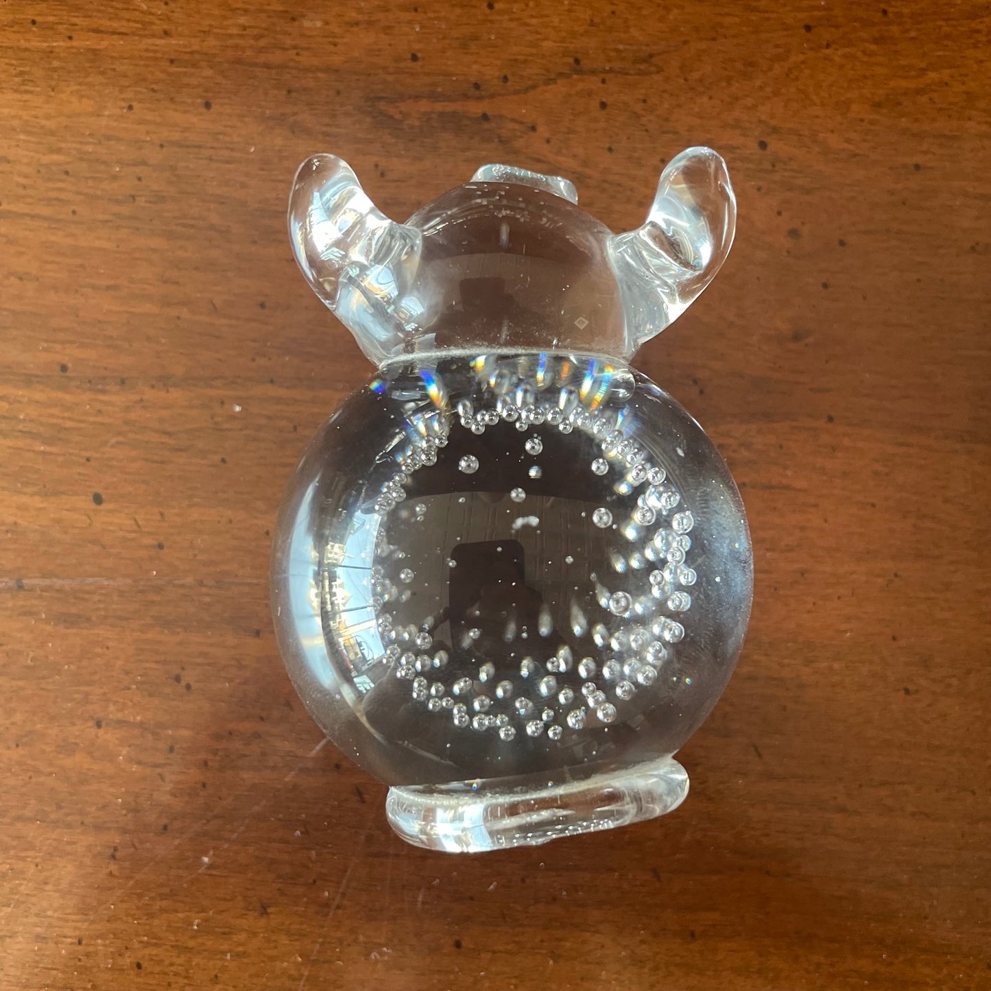 Clear Glass Pig Paperweight with Controlled Bubbles, 4" Long