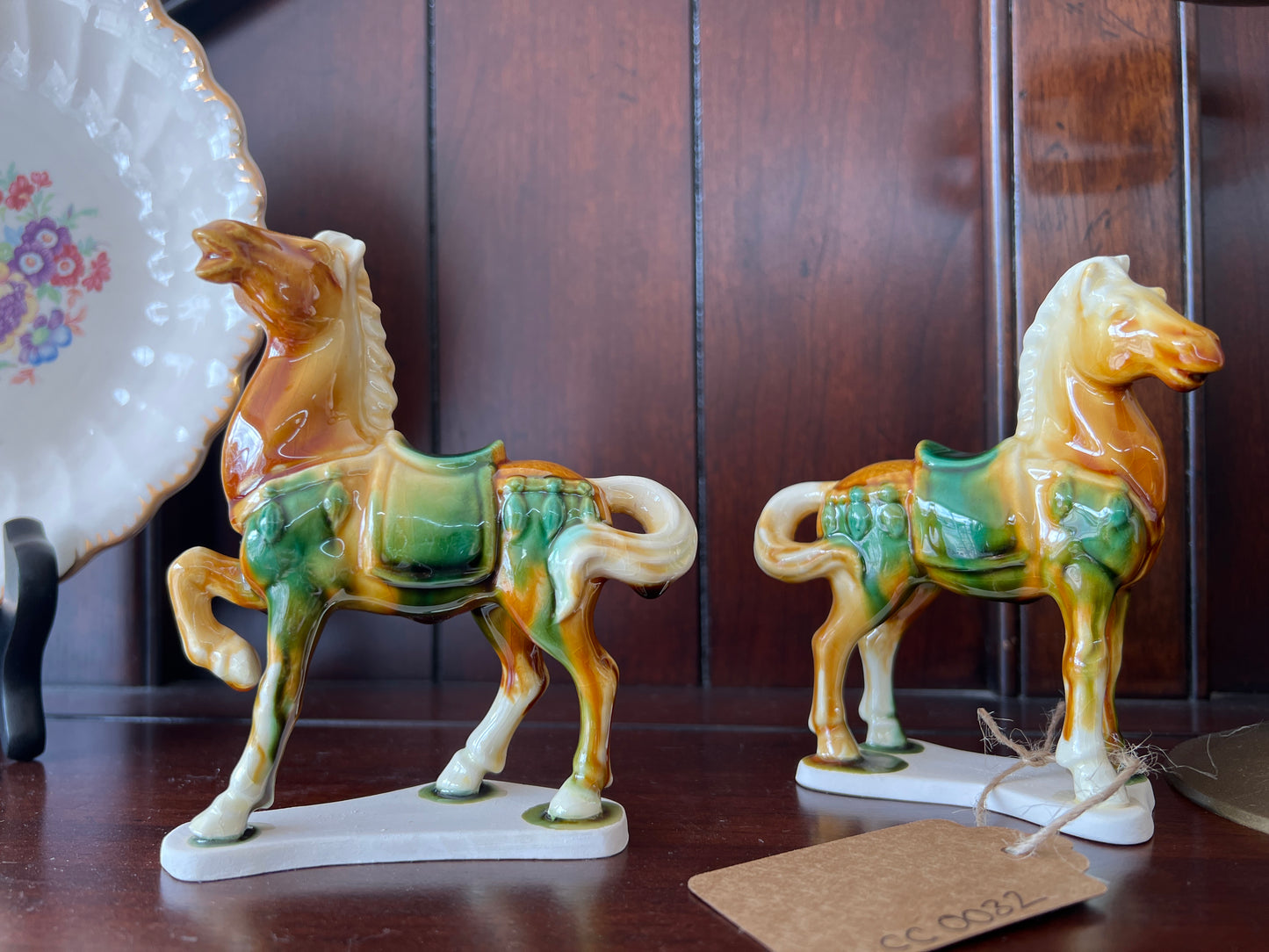 Vintage Ceramic Horse Figurines, Hand-Painted Tang Style Pair