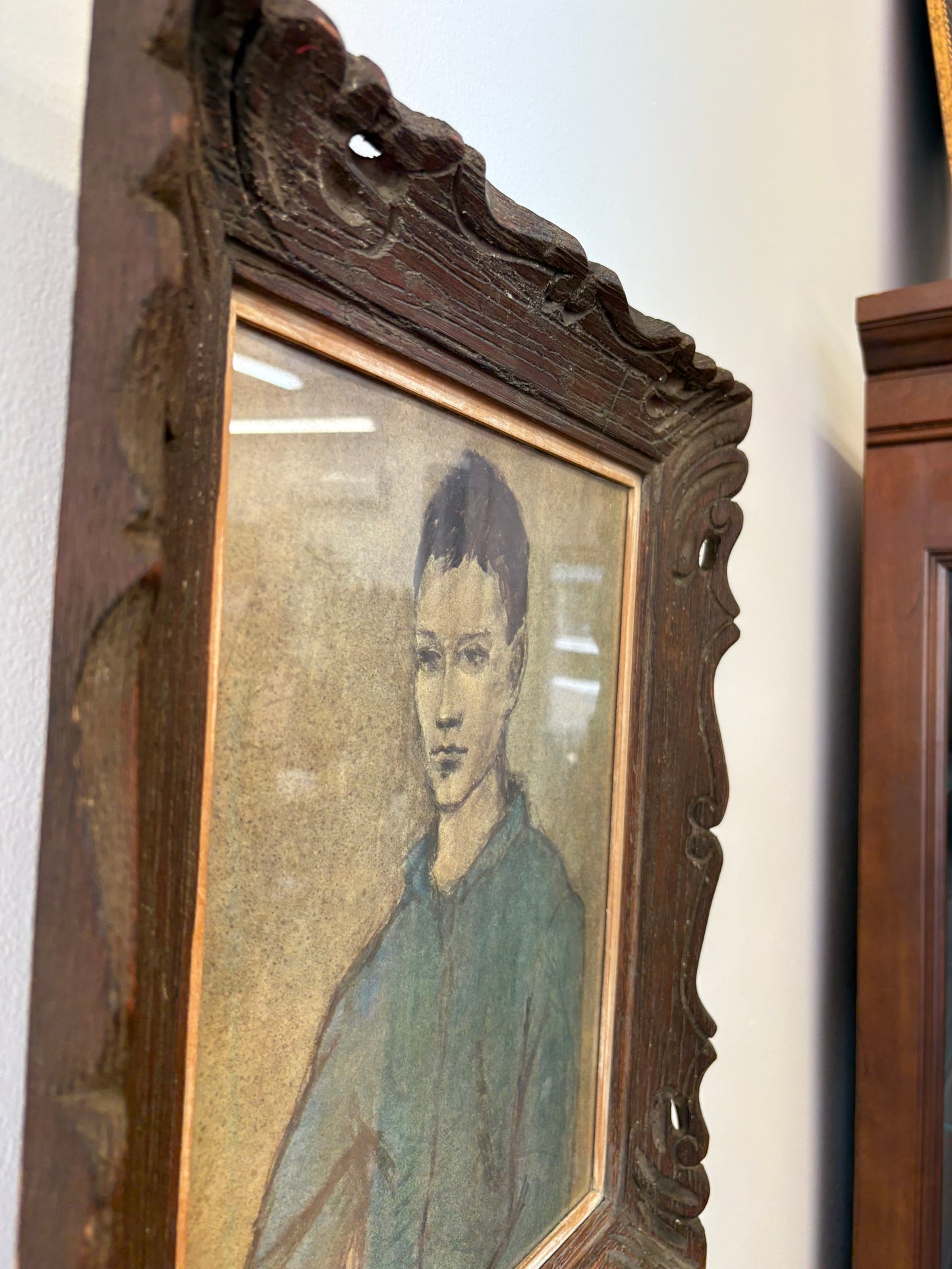 “Blue Boy” After Picasso – Framed Blue-Period Portrait Painting, 18" x 15"