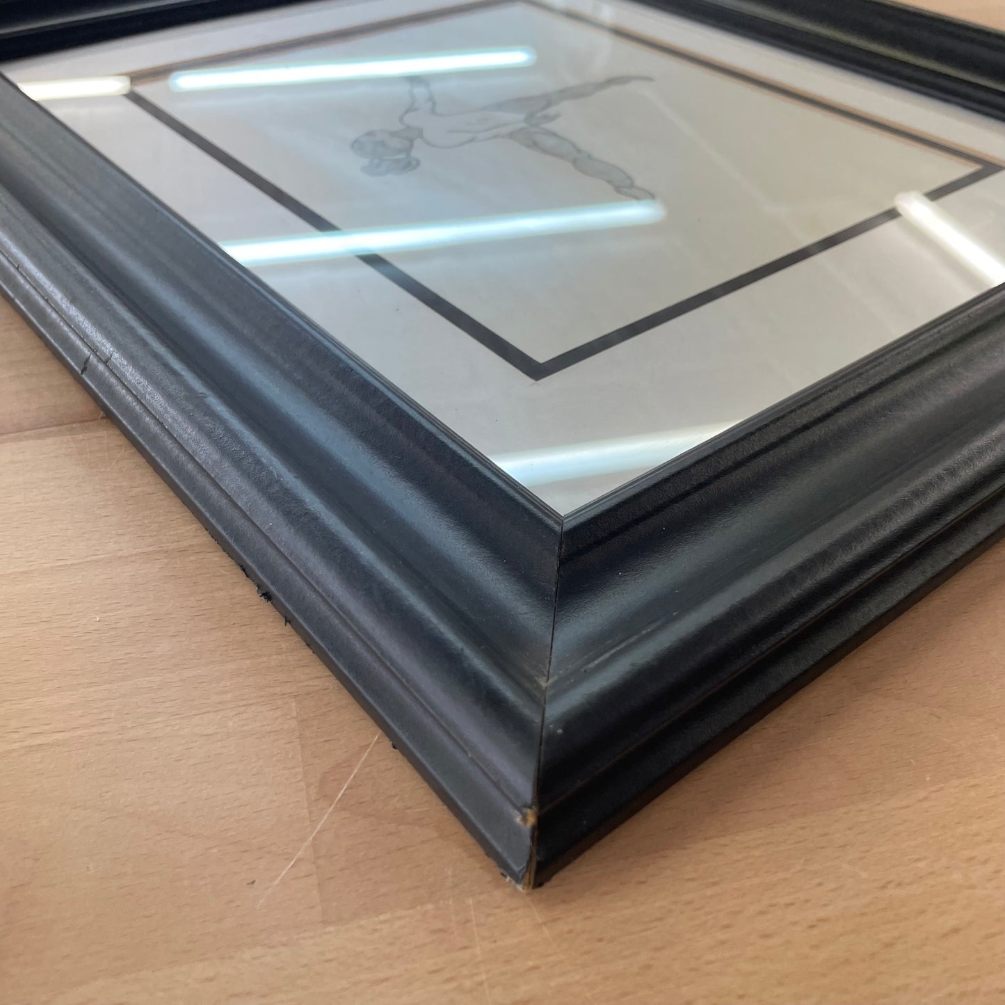 Framed Graphite Ballerina Drawing – Signed Surreal Line Art