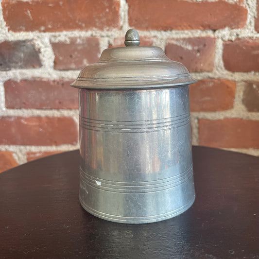 Vintage Pewter Storage Canister with Lid and Finial Handle (Marked Base)