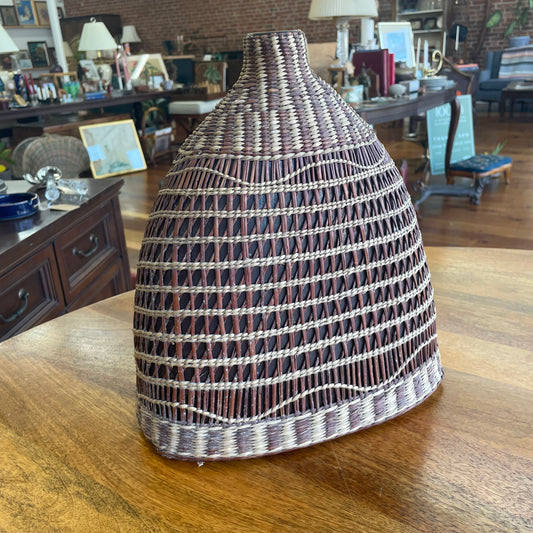 Handwoven Brown Rattan Vase – Tapered Organic Shape