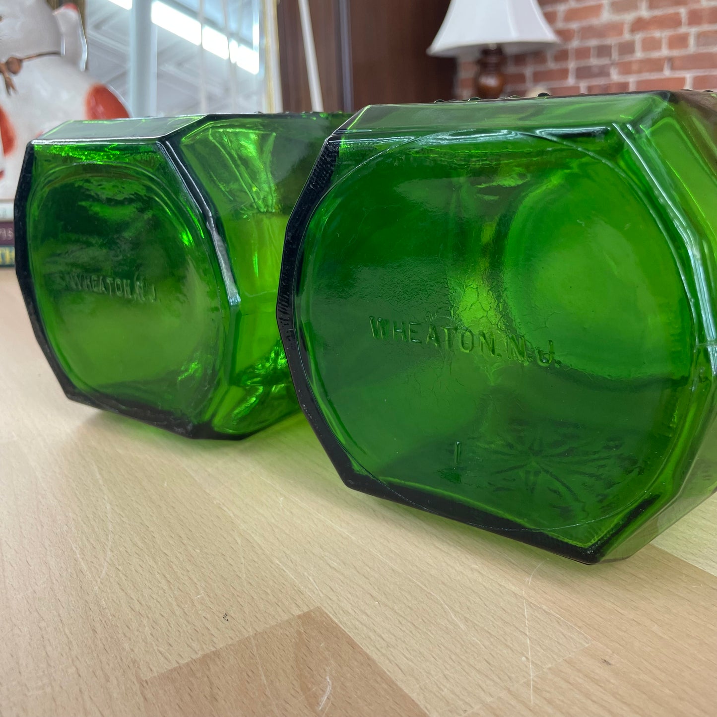 Vintage Wheaton Green Glass Canisters – Set of 2 with Starburst Design