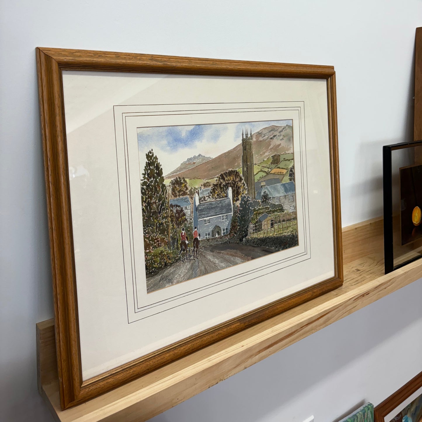 Signed English Countryside Watercolor – Framed Landscape, 26″ × 20.5″