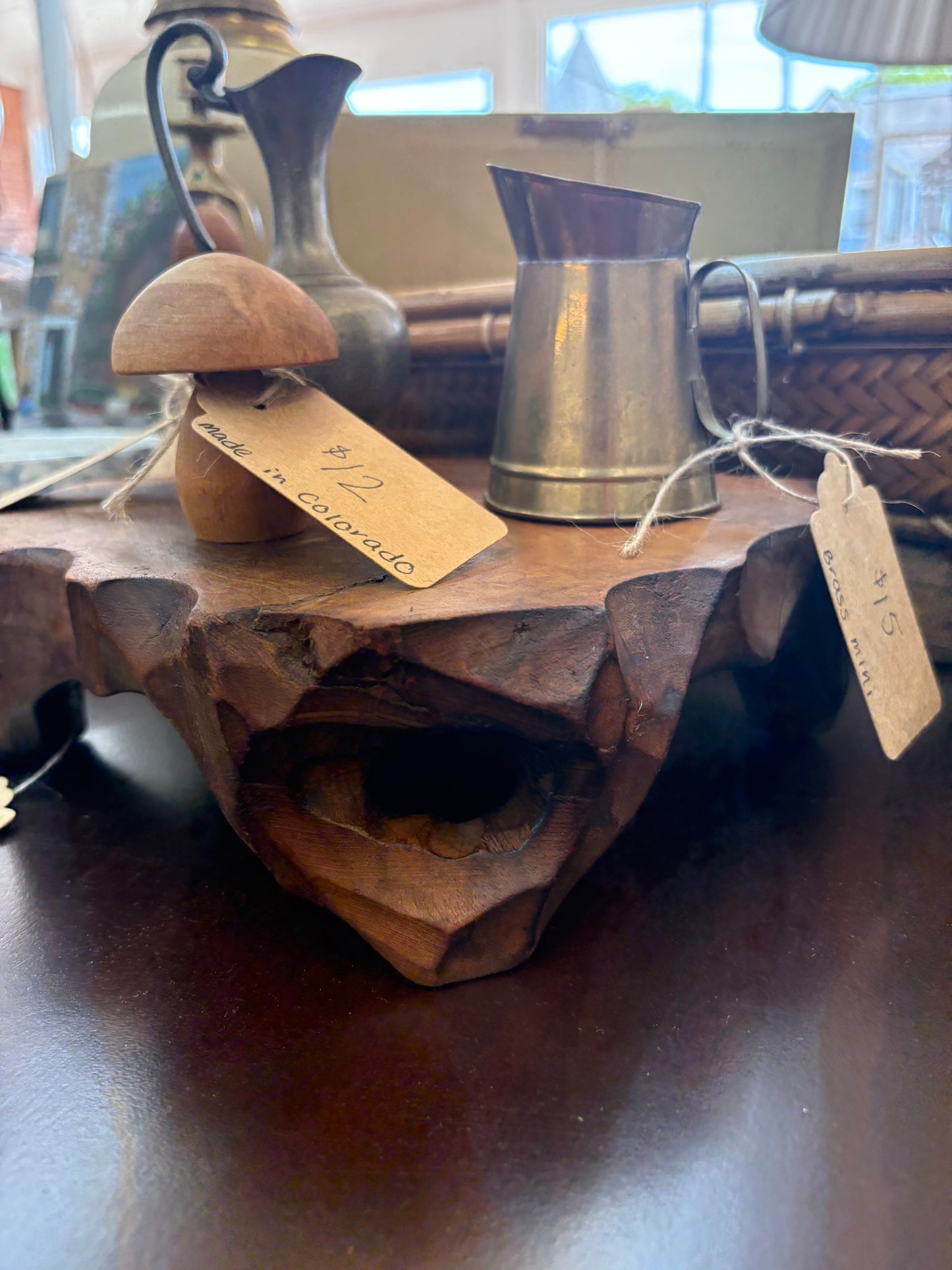 Carved Wood Live Edge Display Stand – Natural Pedestal for Vase or Teapot