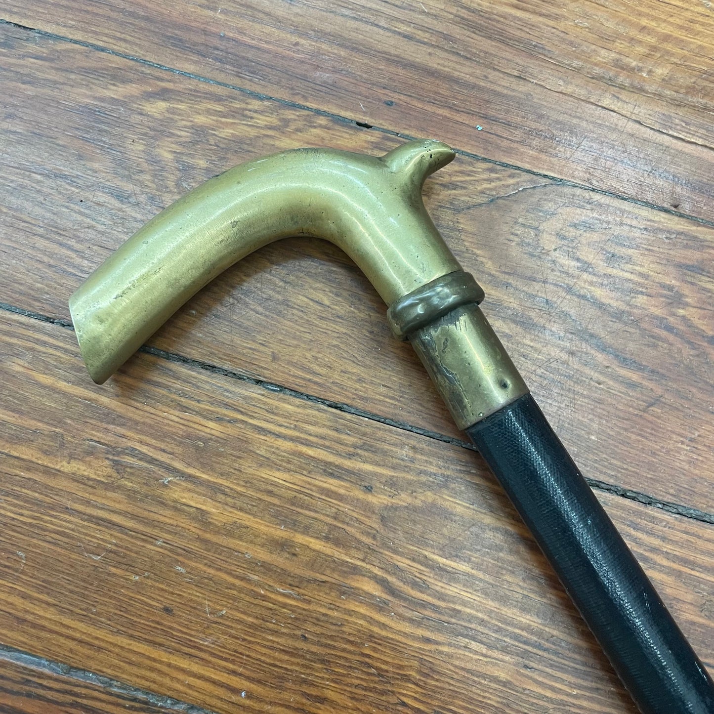 Antique Brass-Handled Sword Cane with Concealed Blade