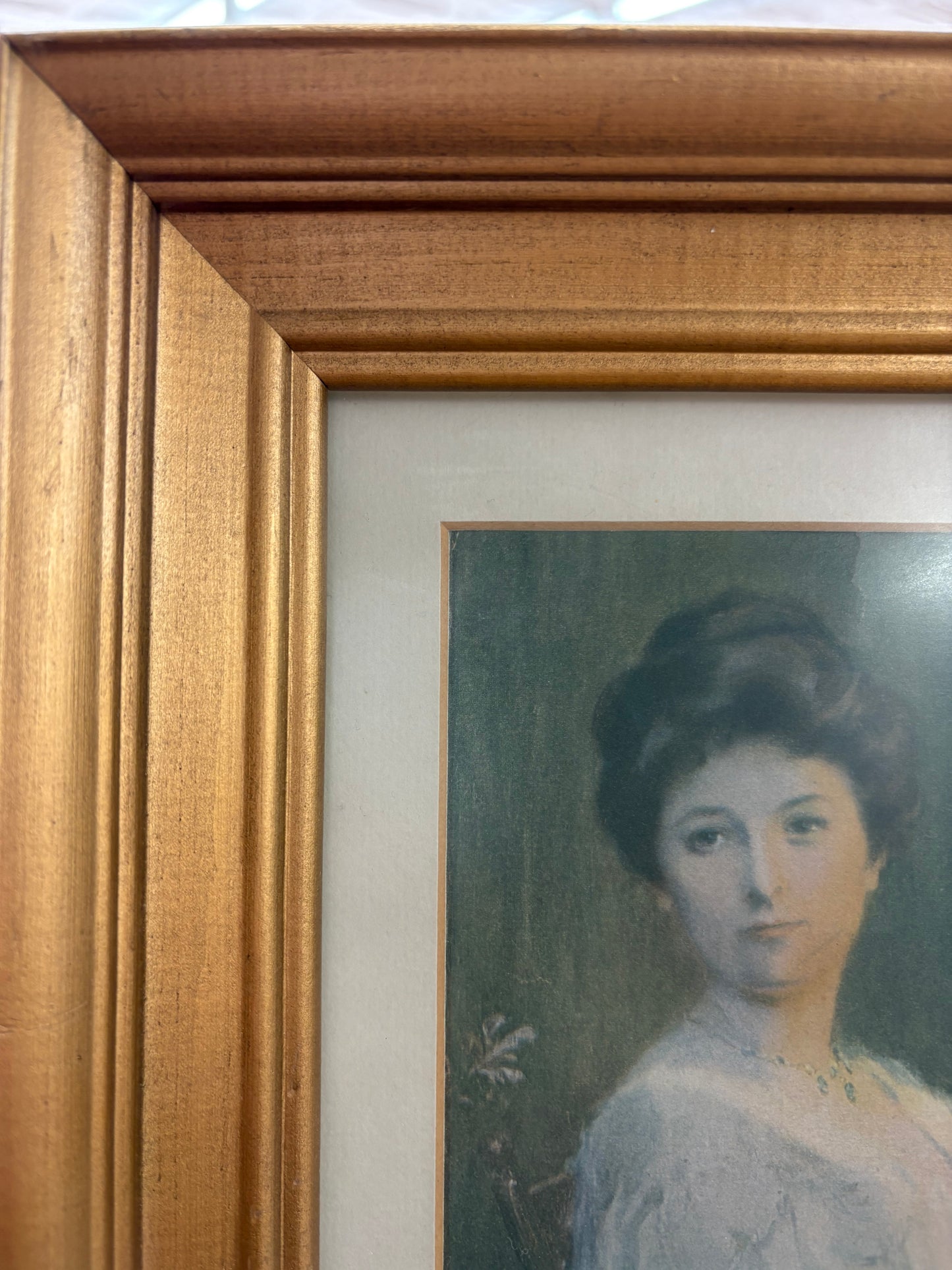 Edwardian Lady by the Hearth – Framed Print in Gilt Wood, 19″ × 15″