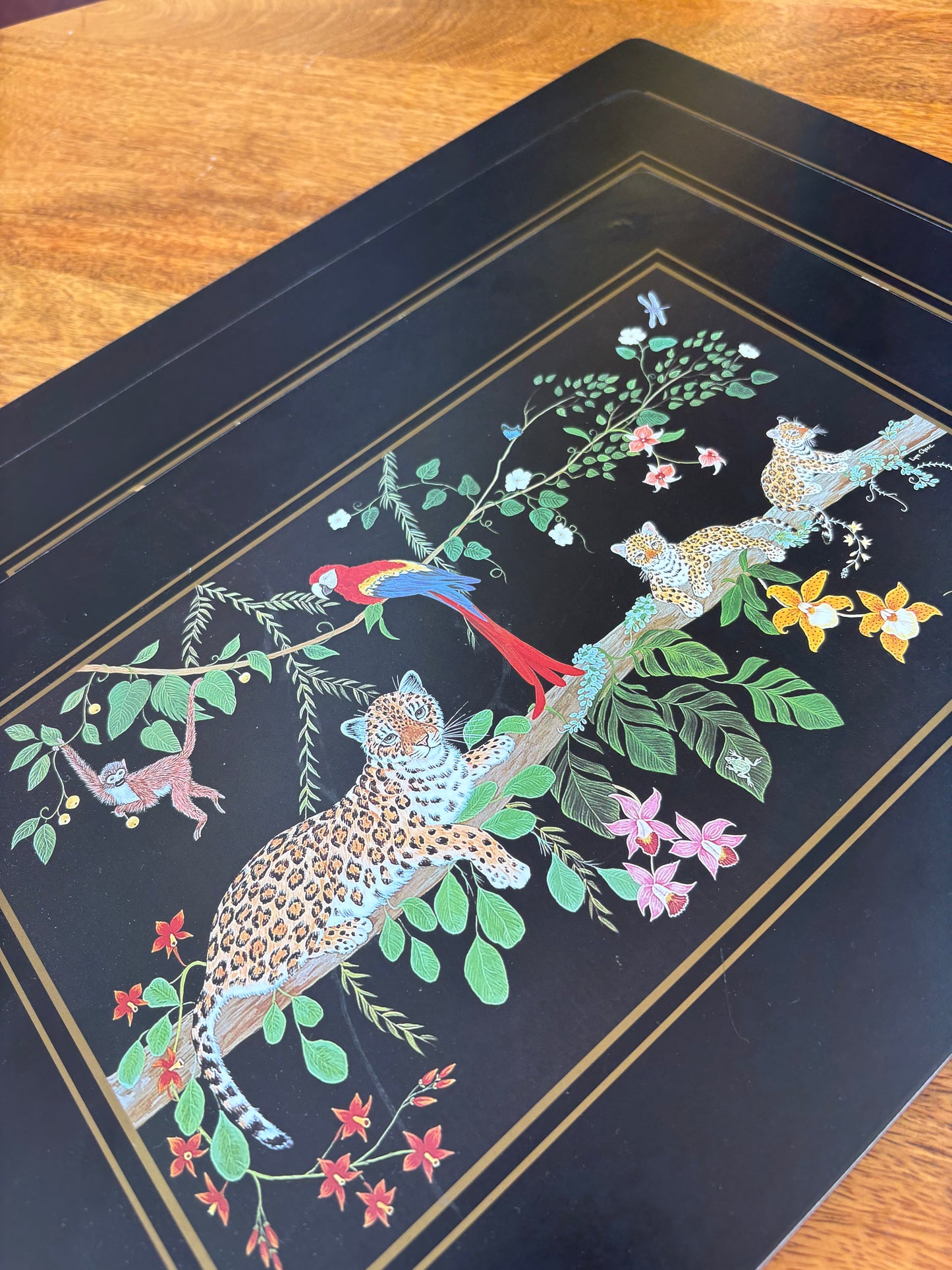 Lady Clare “Jaguar Jungle” Cork-Back Placemats – Lynn Chase Leopards, Set of 3