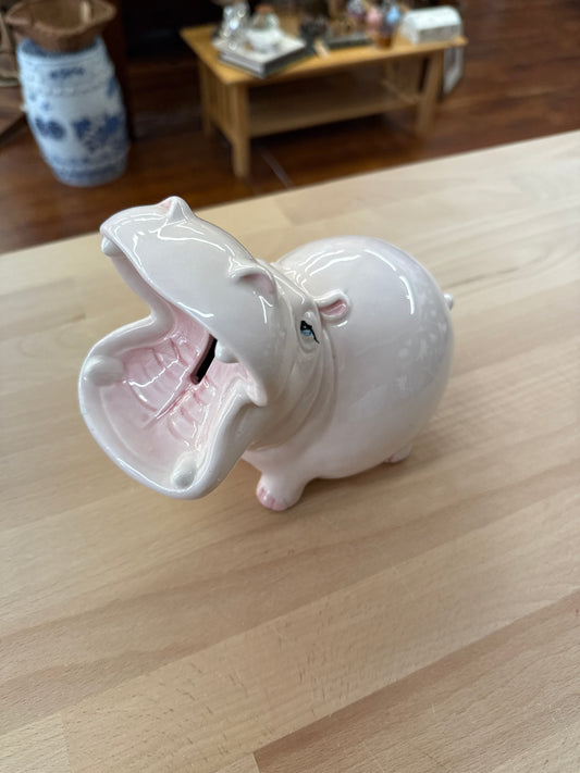 Vintage Fitz and Floyd Ceramic Hippo Piggy Bank, Made in Japan, 7” x 6”