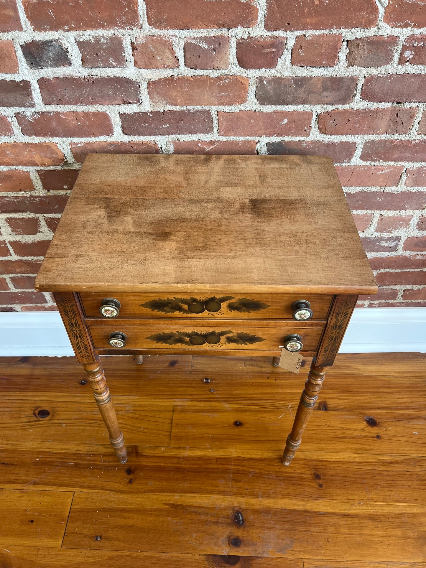 Antique Hitchcock Two-Drawer Side Table with Stenciled Fruit Design