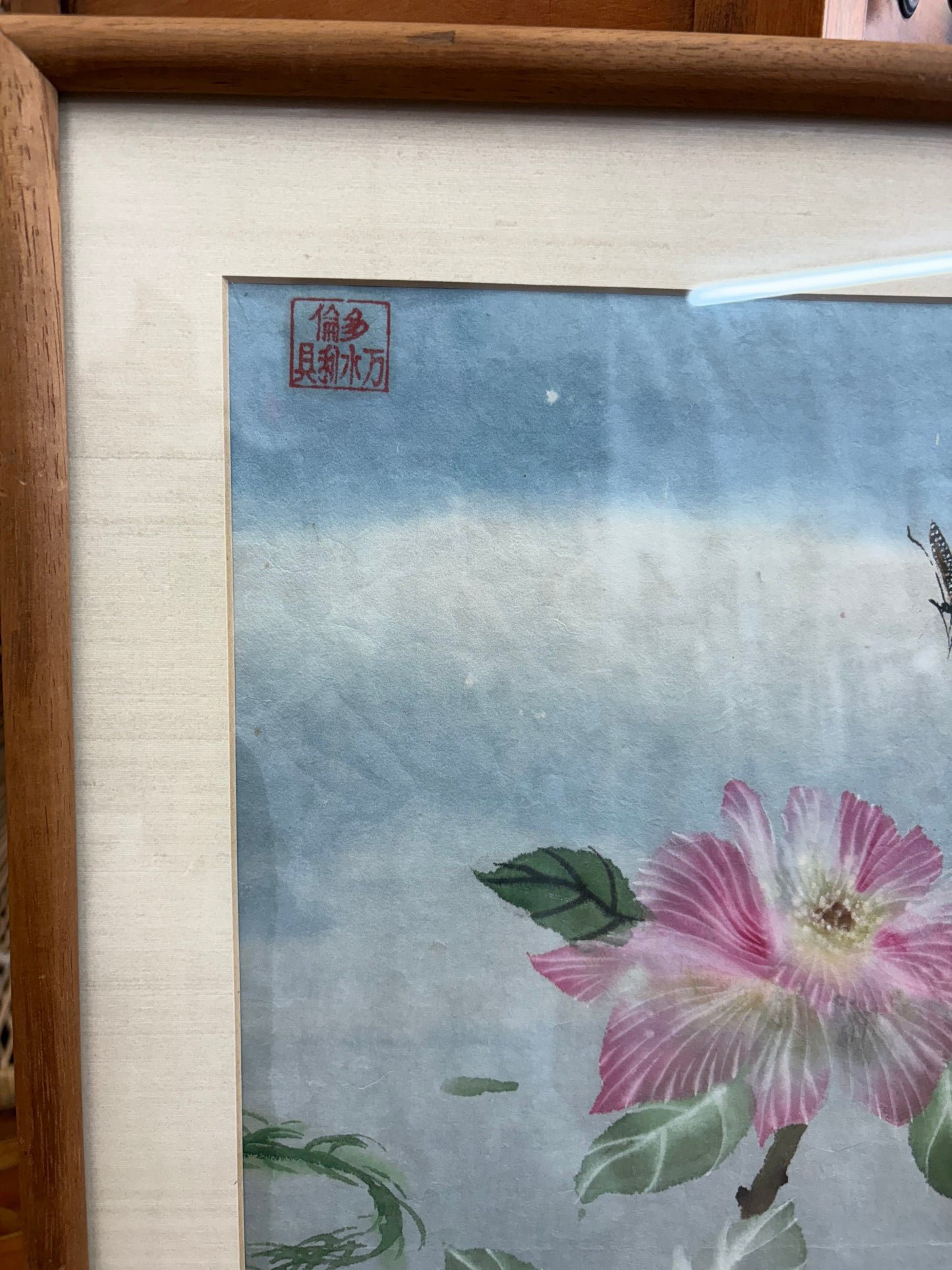 Original Watercolor – Koi, Butterflies & Hibiscus by Linda Chrismen, Framed