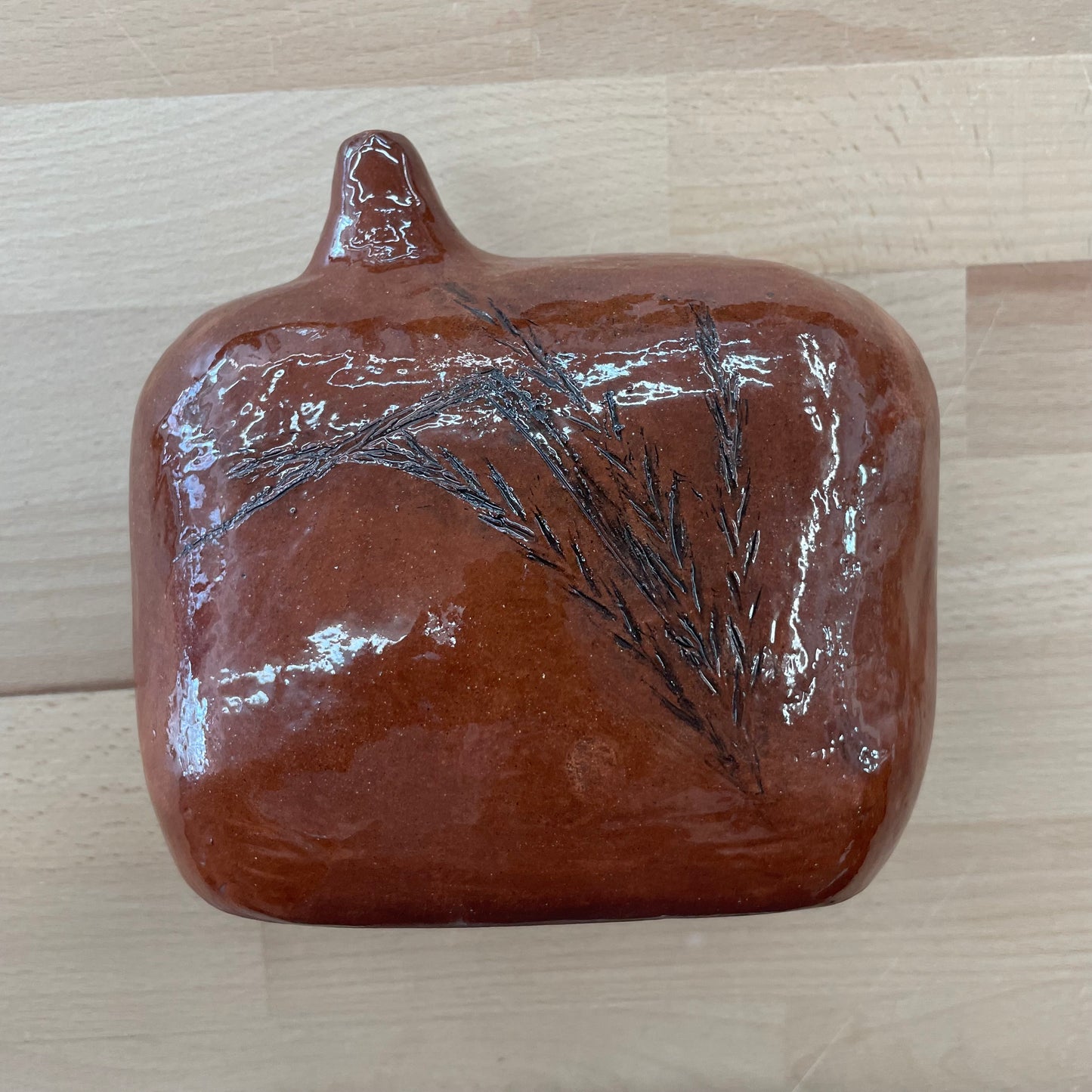 Studio Pottery Ikebana Bud Vase with Botanical Imprint & Inscription