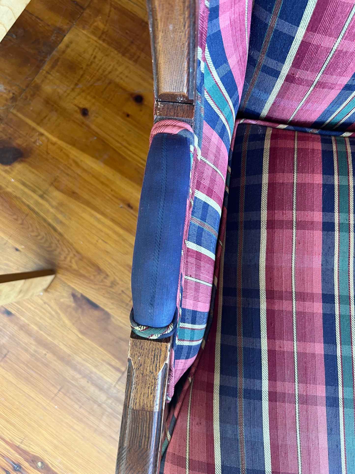Pair of Vintage Plaid Wingback Chairs with Wood Frame – Classic Americana