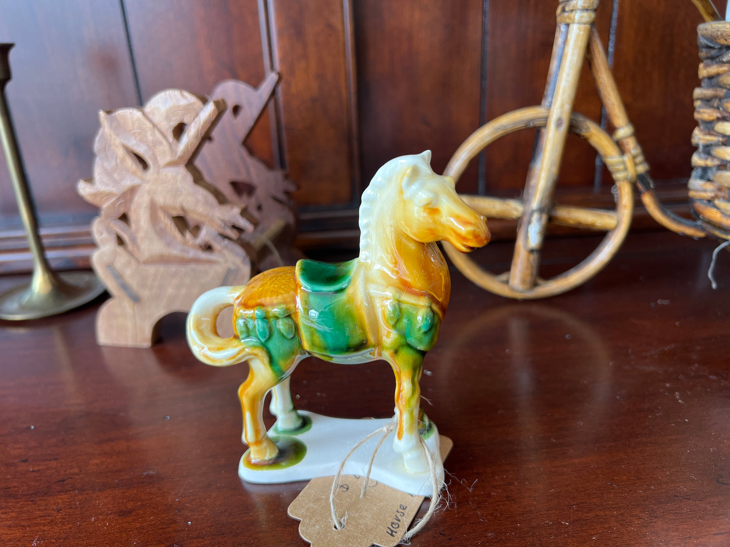 Vintage Ceramic Horse Figurines, Hand-Painted Tang Style Pair