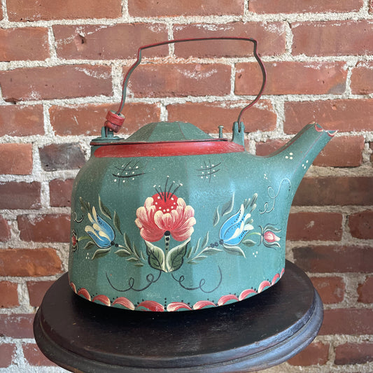 Hand-Painted Folk Art Kettle by W.V. Coyle, Decorative Only